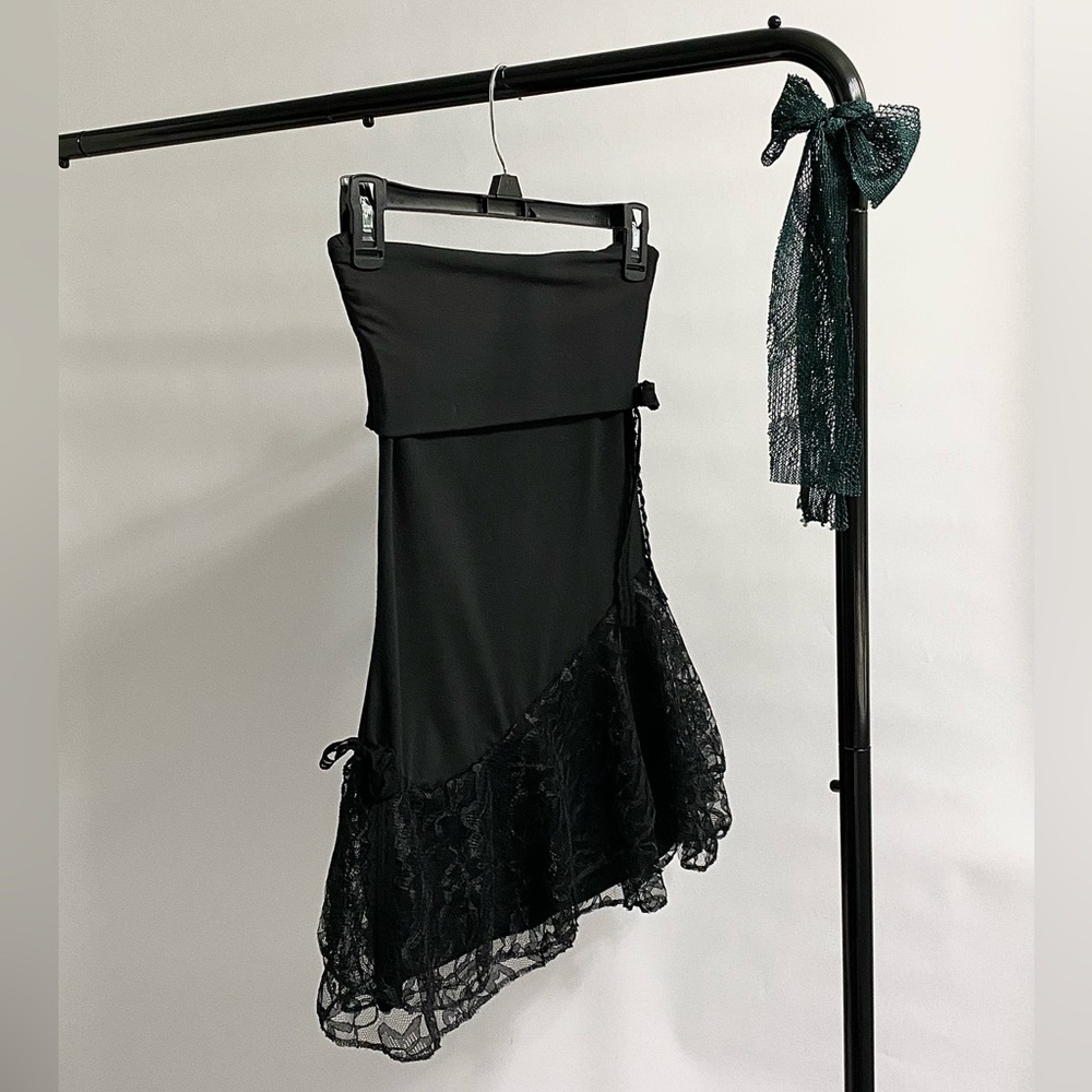 Asymmetrical Lace Noir Mini Dress